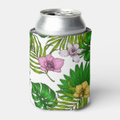 Orchideeën en palmbladeren, roze, geel, groen en w blikjeskoeler (Blikje Voorkant)