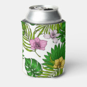Orchideeën en palmbladeren, roze, geel, groen en w blikjeskoeler (Blikje Achterkant)