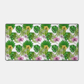 Orchideeën en palmbladeren, roze, geel, groen en w bureaumat (Voorkant)