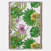 Orchideeën en palmbladeren, roze, geel, groen en w deken (Voorkant Verticaal)