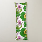 Orchideeën en palmbladeren, roze, geel, groen en w lichaamskussen (Achterkant (Verticaal))