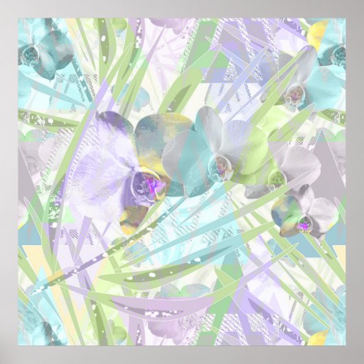 Orchideeën- en palmbloem, tropisch poster (Voorkant)