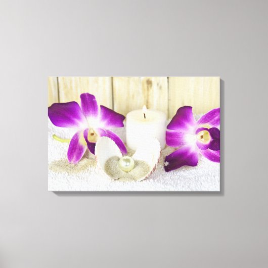 orchideeën en spa kaars met zeeschelp canvas afdruk (Voorkant)
