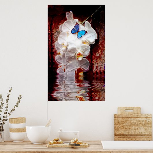 Orchideeën en vlinderdruk poster (Keuken)