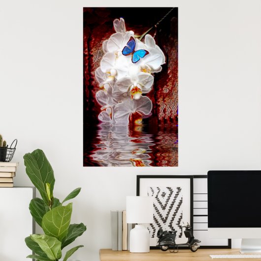 Orchideeën en vlinderdruk poster (Thuiskantoor)