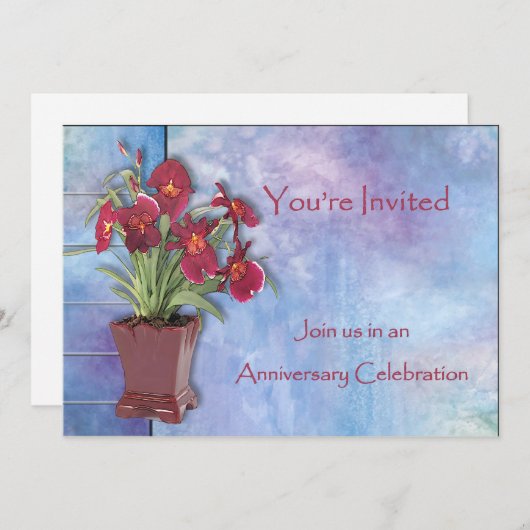 Orchideeën en Waterverf Jubileum Kaart (Voorkant / Achterkant)