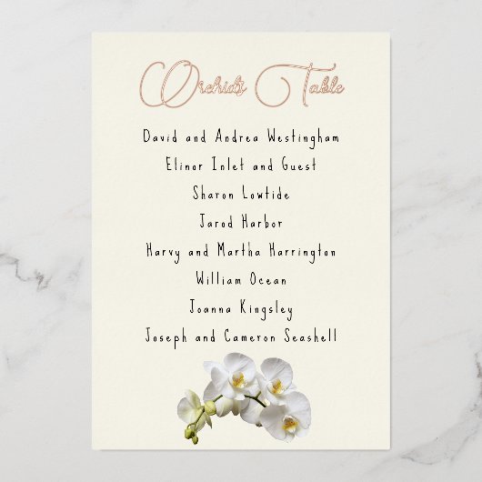 Orchideeën Guest List Tafel plaatskaartjes Folie Uitnodiging (Voorkant)