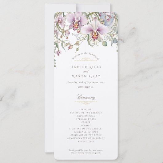 Orchideeën huwelijksceremonie programma (Voorkant)