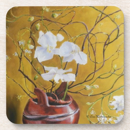 Orchideeën in een bruin vet Onderzetter (Voorkant)