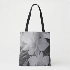 Orchideeën in grijswaarden op alover gedrukte canv tote bag