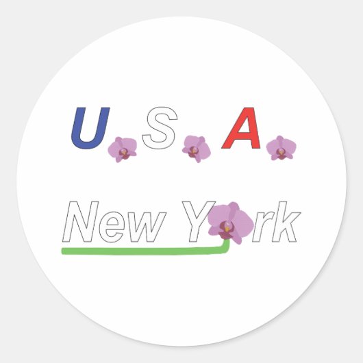 Orchideeën met tekst New York Ronde Sticker (Voorkant)