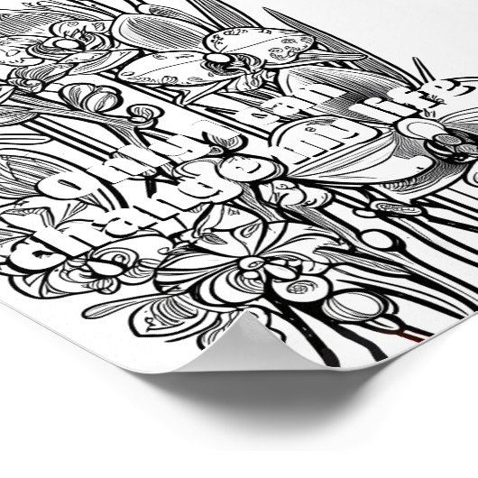 Orchideeën met Vlinder Kleurplaat Printable Poster (Hoek)