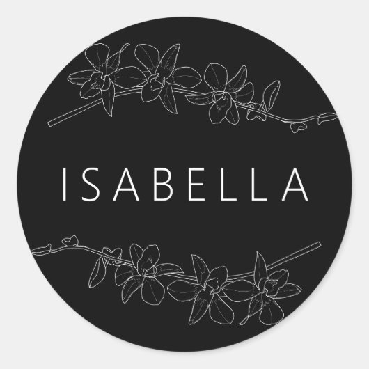 Orchideeën Minimaal Bloemengestelde Naam Saumon Ronde Sticker (Voorkant)