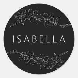 Orchideeën Minimaal Bloemmotief Gepersonaliseerde  Ronde Sticker
