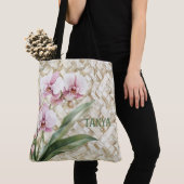 Orchideeën op geweven patroon | Gepersonaliseerd Tote Bag (Dichtbij)