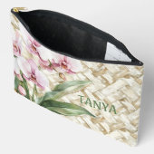 Orchideeën op geweven patroon | make-up etui (Open)