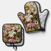 Orchideeën, Orchideae Denusblumen Ernst Haeckel Ovenwant & Pannenlap Set (Voorkant / Achterkant)