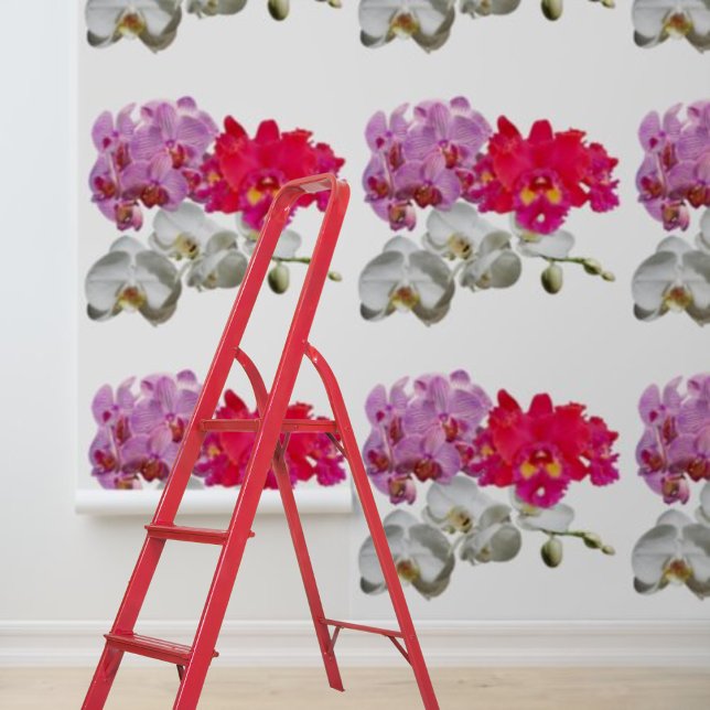 Orchideeën Roze Wit Rood Bloemen Peel Stick Behang (Orchids Pink White Red Floral Peel Stick Wallpaper)