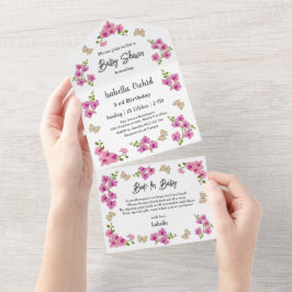 Orchideeën Tropical Butterfly Baby shower All In One Uitnodiging