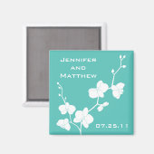 Orchideeën Trouwmagneet - Turquoise Blauw en Wit Magneet (Voorkant / Achterkant)