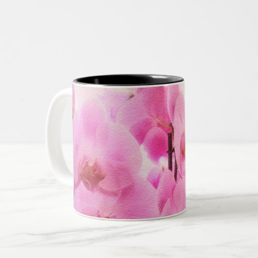 orchideeën. tweekleurige koffiemok (Voorkant links)