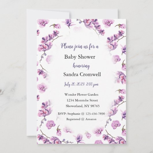 Orchideeën Uitnodiging, Baby Bridal Shower, Verjaa Kaart (Voorkant)