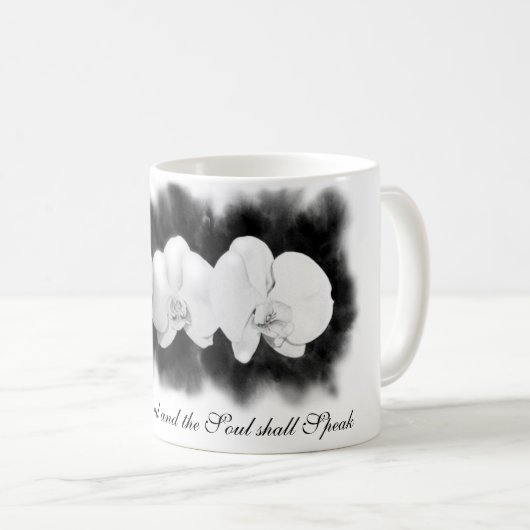 Orchideeën voor zwarte en witte waterverf koffiemok (Voorkant rechts)