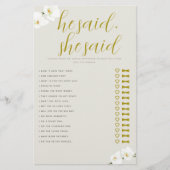 Orchideeën Vrijgezellenfeest spel Hij zei ze Ivory Flyer (Voorkant)