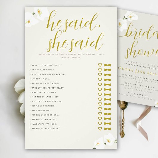 Orchideeën Vrijgezellenfeest spel Hij zei ze Ivory Flyer