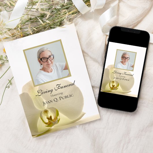 Orchideeënbloem op White Living Funeral Party Kaart