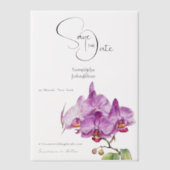 Orchideeënbloemen paarse bloemblaadjes slaan de da vellum uitnodigingen (Voorkant)