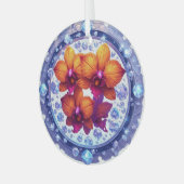 Orchideeënbloesems ingebed in kristallen glas ornament (Voorkant links)