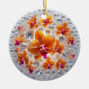 Orchideeënbloesems ingebed in kristallen keramisch ornament