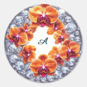 Orchideeënbloesems ingebed in kristallen ronde sticker