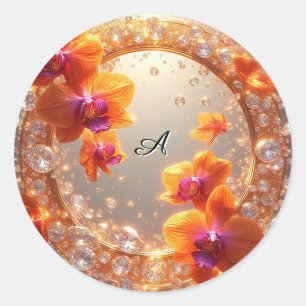 Orchideeënbloesems ingebed in kristallen ronde sticker