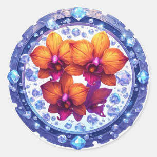 Orchideeënbloesems ingebed in kristallen ronde sticker