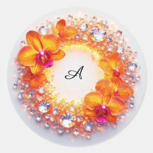 Orchideeënbloesems ingebed in kristallen ronde sticker