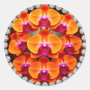 Orchideeënbloesems ingebed in kristallen ronde sticker
