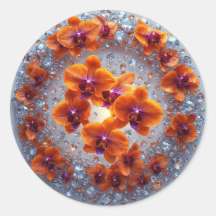 Orchideeënbloesems ingebed in kristallen ronde sticker