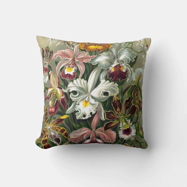 ORCHIDEN: ERNST HAECKEL RETRO FLORAL PATTERN KUSSEN (Voorkant)