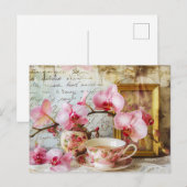 Orchids alongside a teacup and picture frame briefkaart (Voorkant / Achterkant)