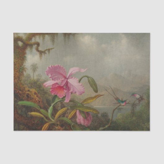 Orchids and Hummingbirds by Martin Johnson Heade Tissuepapier (Voorkant)