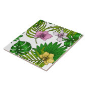 Orchids and palm leaves, pink, yellow, green and w tegeltje (Zijkant)