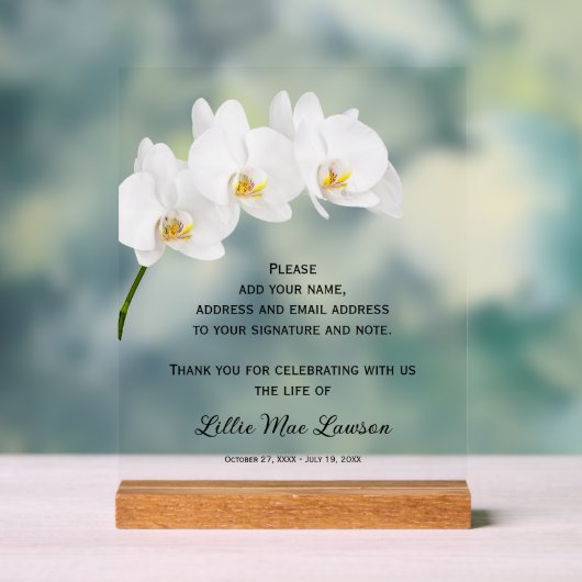 Orchids Celebration of Life Guest Book Acryl Bord (Neutraal)