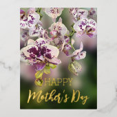 Orchids Floral Happy Moederdag Echte Goud Folie Feestdagen Briefkaart (Voorkant)
