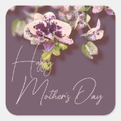 Orchids Floral Happy Moederdag Vierkante Sticker (Voorkant)