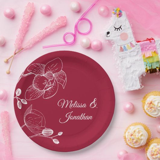 Orchids floral modern rood elegant bruiloft papieren bordje (Feest)