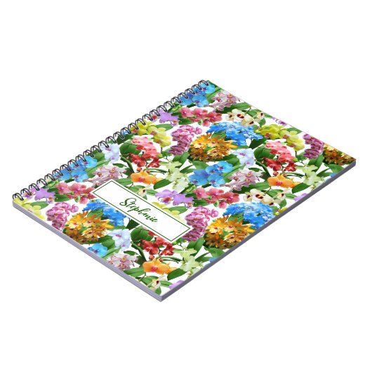 Orchids Floral Pattern Monogram Name Notitieboek (Linkerzijde)