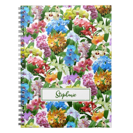 Orchids Floral Pattern Monogram Name Notitieboek (Voorkant)