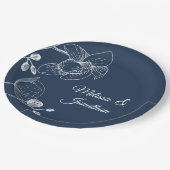 Orchids floremanje modern blauw elegant bruiloft papieren bordje (Gekanteld)